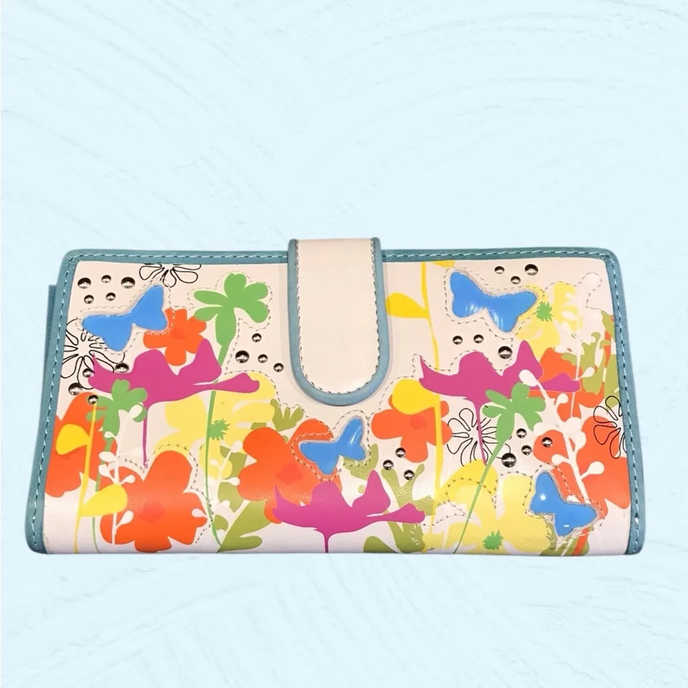 NWT Vintage‎  Leather Fossil Checkbook Butterfly Long Wallet